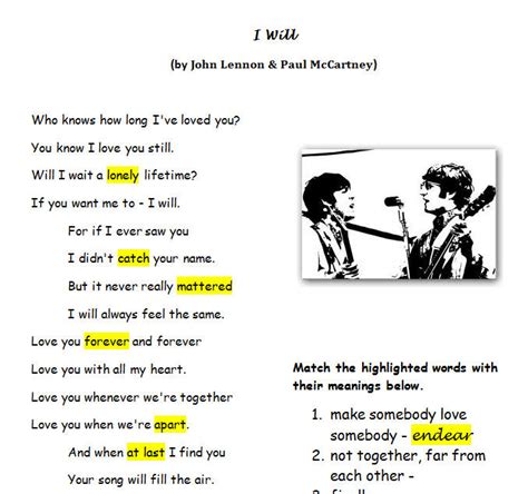 Song Worksheet: 'I Will' by the Beatles