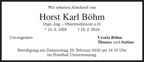 Traueranzeigen von Horst Karl Böhm trauer merkur de