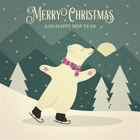 Premium Vector Beautiful Retro Christmas Card With Polar Bear