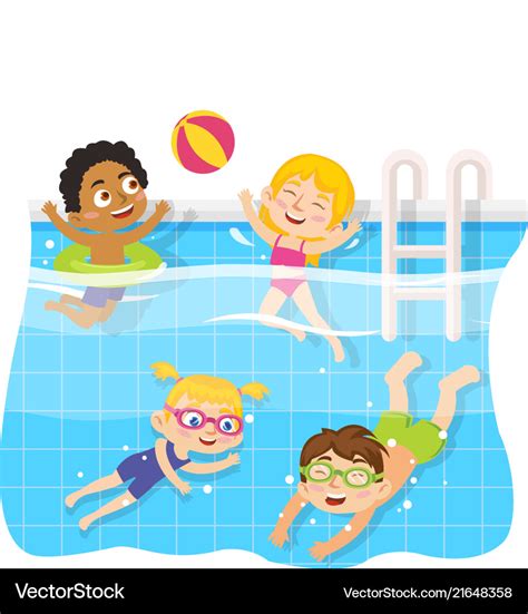 Children Swimming In Pool Underwater And Play Toy Vector Image