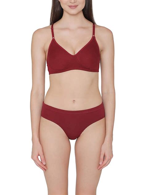 Buy Clovia Womens Cotton Non Padded Wirefree T Shirt Bra And Mid Waist Hipster Panty Combbp090