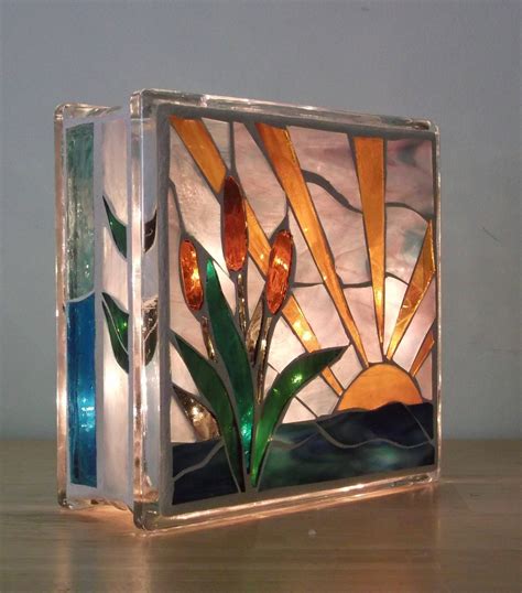 Glass Block Mosaic Light Nightlight Lantern Stained Glass Etsy