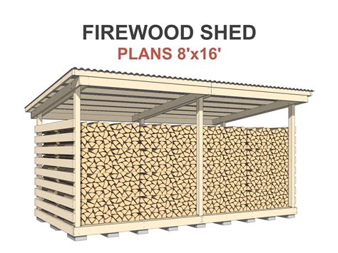 Firewood Shed Plans 8x16 Ft Diy 6 Cord Woodshed Etsy