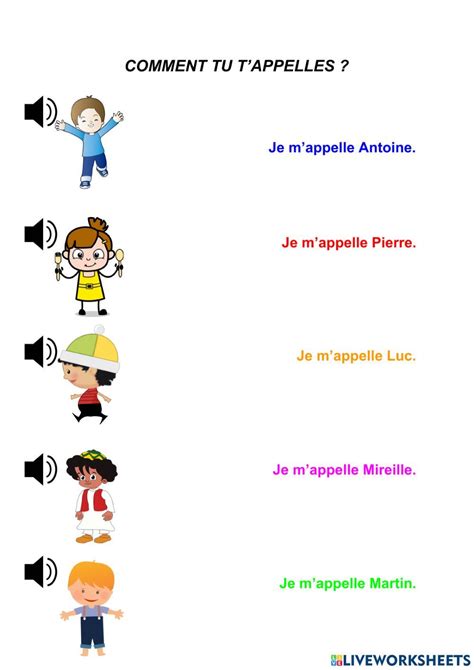 Je M Appelle Interactive Worksheet French Worksheets School Subjects