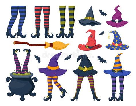 Cartoon Witch Stockings Legs And Hats Funny Halloween Party Elements Magician Wizard Headwear