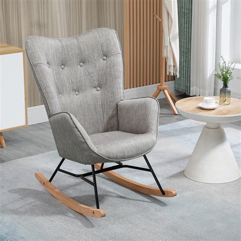 Fauteuil à bascule style Rocking chair Style Scandinave Tissu gris