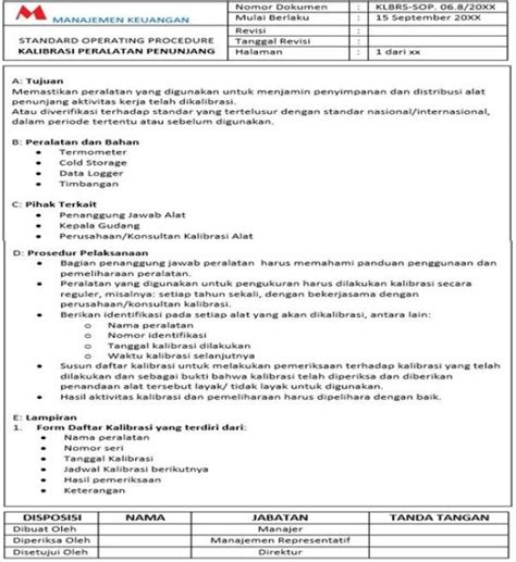 Standar Operasional Prosedur Sop Adalah 4 Contoh