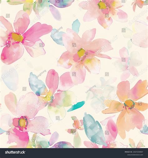 Sweet Flower Watercolor Seamless Patternsoft Pastel Stock Vector