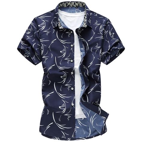 M 7XL Floral Print men's Shirts With Short Sleeve Male Brand Casual ...