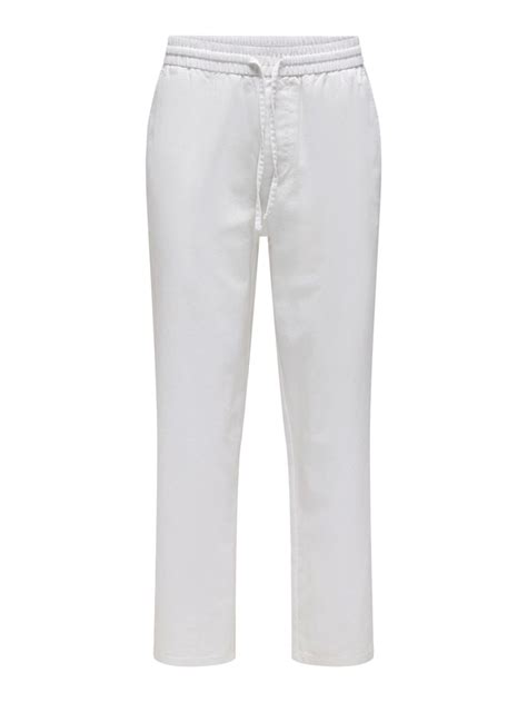 Only Sons Linus Loose Cot Linen Pants Bright White