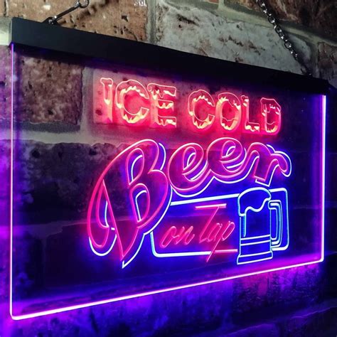 Ice Cold Beer On Tap Two Colors Led Home Bar Sign Three Sizes Get It