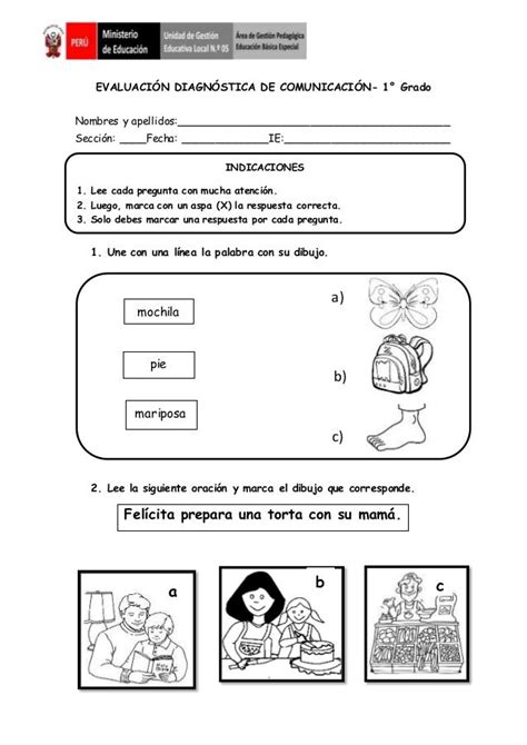 Evaluación Diagnóstica Para Primer Grado De Primaria 3f4