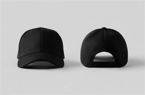 Realistic Black Cap Mockup Set From Front Back Vector Image Off