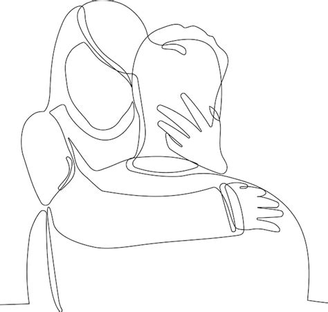 Premium Vector One Line Drawing Of Man Hugging Him Self Vector