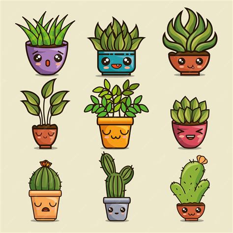 Premium Vector Cute Lovely Kawaii House Plants Cartoons