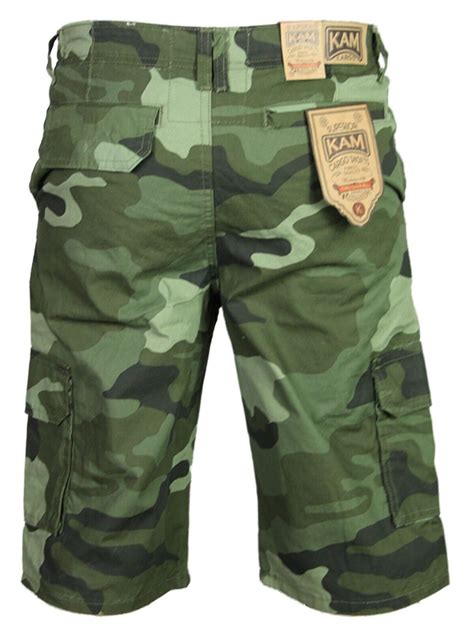 New Mens KAM Cargo Camo Shorts Dark Green Camouflage Regular Big Plus