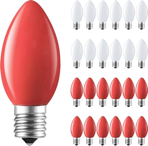 Brightown 25 Pack C9 Led Christmas Light Bulbs Red White Plastic C9