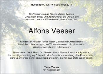 Traueranzeigen Von Alfons Veeser Schwarzw Lder Bote Trauer