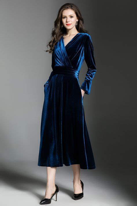 Velvet A Line Evening V Neck Long Sleeve Midi Dress Products In 2019