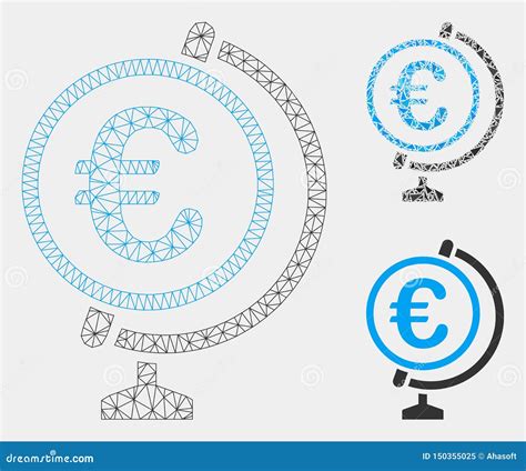 Eurokugel Vektor Mesh Network Model Und Dreieck Mosaik Ikone Vektor