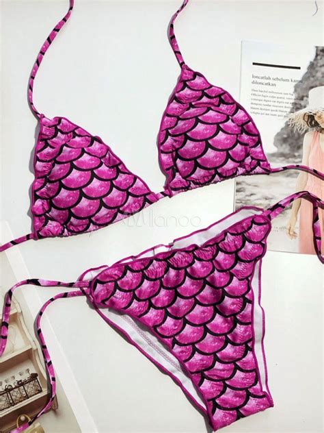 Sexy Bikini Swimwear Halter Fish Print String Bikini Swimsuit Milanoo