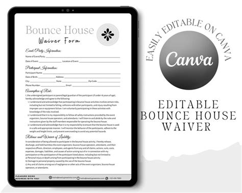 Editable Bounce House Waiver Of Liability Form Bounce House Rental