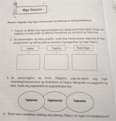 Mga Gawain Panuto Sagutin Ang Mga Sumusunod Na Tanong Sa Iyong