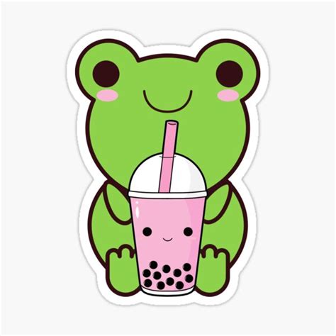 Cute Cartoon Kawaii Frog Drinking Boba Tea Adorable Boba Animals