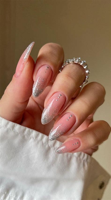 Festive Holiday Nail Designs Ideas Ombre Glitter Almond Nails