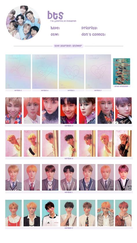 love yourself answer photocards template Álbumes de bts Fotos para