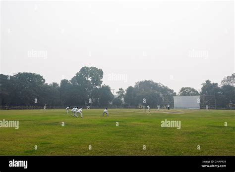 Cricket being played in Deshbandhu Park in Fariapukur, Shyam Bazar, a ...