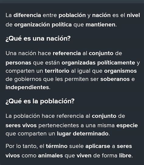 Diferencia Entre Poblacion Y Nacion Brainly Lat