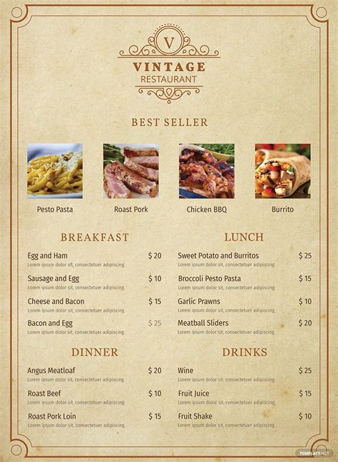 Sample Vintage Menu Template In Word Publisher Illustrator Psd