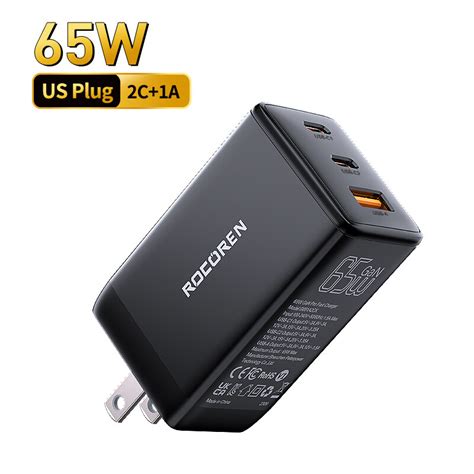 Rocoren 65w Gan Pd ที่ชาร์จความเร็วสูง2 Type C 1 Usb Qc 30เครื่องชาร์จ