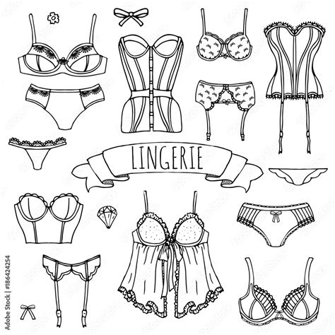 Hand Drawn Doodle Lingerie Icon Set Fashion Feminine Vector