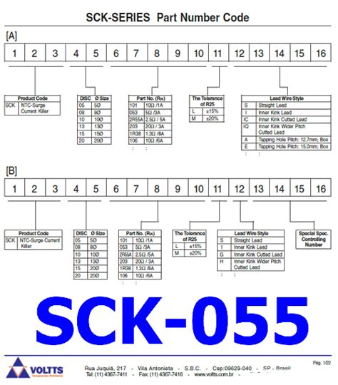 SCK-055 PDF Datasheet - 5 Ohm, 5A, NTC Power Thermistor