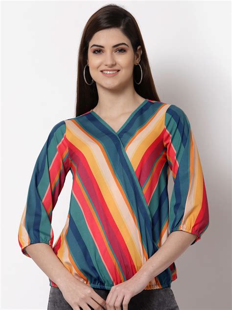 Buy Style Quotient Multicoloured Striped Crepe Wrap Top Tops For Women 16728544 Myntra