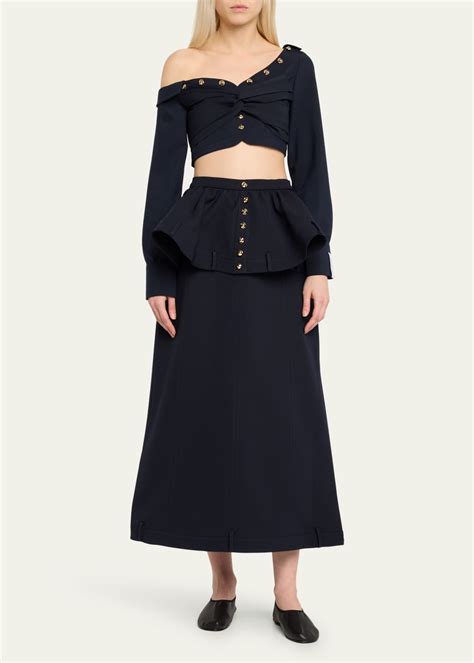 Rokh Peplum Buttoned Midi Skirt Bergdorf Goodman