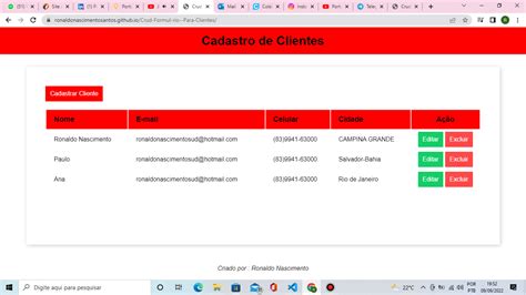 Github Ronaldonascimentosantos Crud Formul Rio Para Clientes