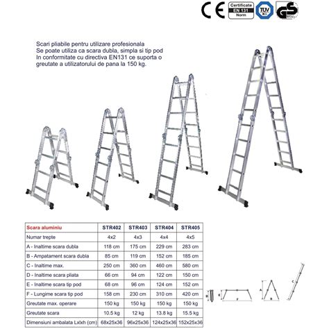 Scara Multifunctionala Aluminiu 4 Segmente Segmente X 5 Trepte 5 8 M