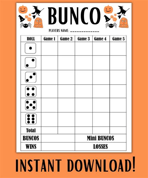 Halloween BUNCO Game Printable BUNCO Halloween Party Games Bunco Score