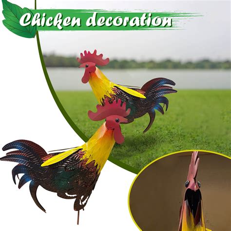 Stiwee Chicken Garden Plug In Garden Decoration Creative Metal Three