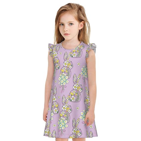 Derioi Hand Drawn Bunny For Girls Nightgowns Night Dress Sleepwear