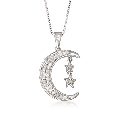 33 Ct Tw Diamond Stars And Moon Pendant Necklace In Sterling Silver