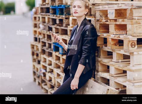 Beautiful Blonde On The Street Stock Photo Alamy