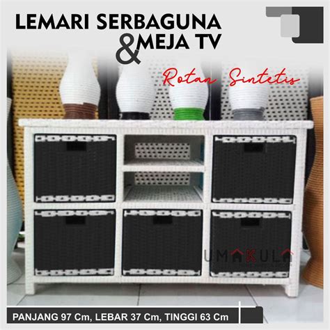 Jual Lemari Rak Rotan Sintetis 5 Laci Buffet Bufet Meja TV Ruang Tamu