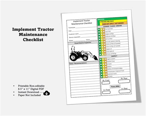 Printable Tractor Checklist Template Uneditable Pdf Tractor Inspection