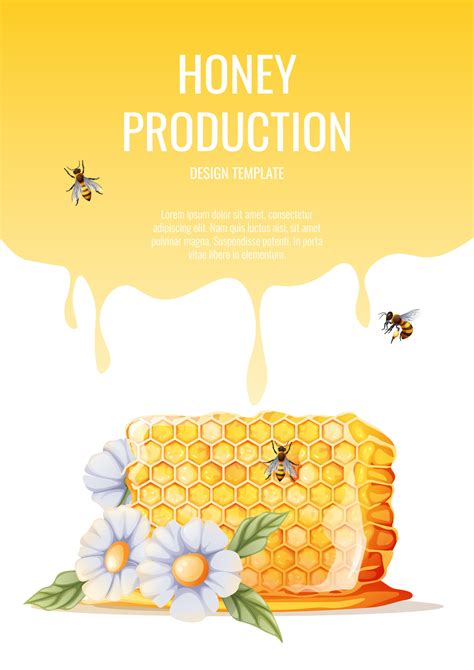 Flyer Design Advertising Banner With Bee Honeycomb Honey Shop