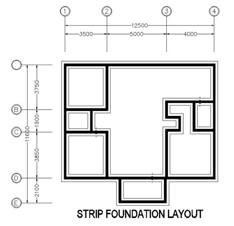 Strip Foundation Layout Of 46’x38’ Residential House Plan Is Given In This Autocad Drawing Model