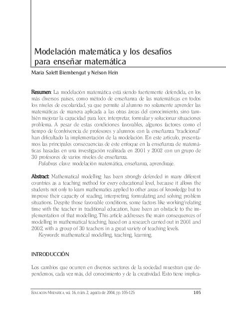 Modelación Matemática Y Los Desafíos Para Enseñar Matemática Funes